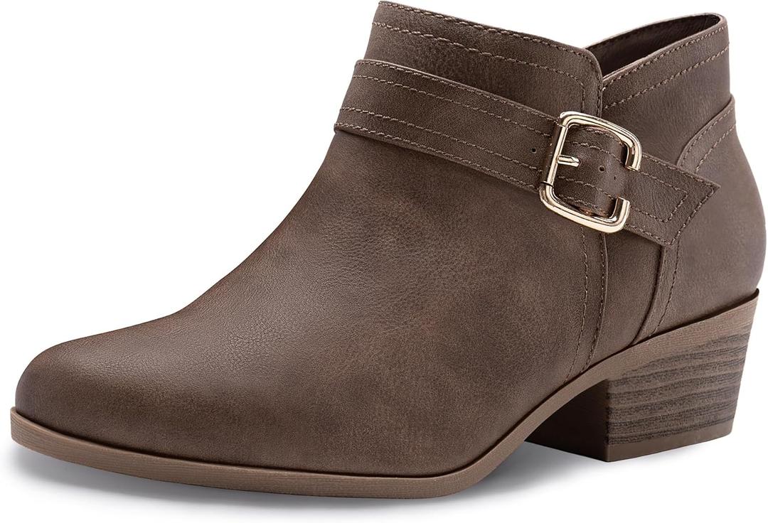 Athlefit Women's Chunky Low Heel Ankle Boots Classic Pointed Toe Side Zipper Booties (9, Taupe)