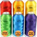 New brothreads - 40 Options- Various Assorted Color Packs of Polyester Embroidery Machine Thread Huge Spool 5000M for All Embroidery Machines -6xRainbow Colors