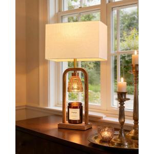 PoKat Electric Candle Warmer Lamp Farmhouse, Wood-Like Candle Lamp Warmer with Timer Dimmer, Wax Light Warmer Lamp Jar Candles, Table Lamp House Warming New Home Decor for Bed Living Room
