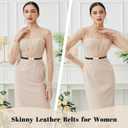 Womens Skinny Belts PU Leather Waist Belt Ladies Thin Waist Belt with Gold Buckle for Dresses (Fit Waist 24"-37", Black)