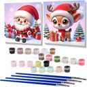 2 Pack Christmas Paint by Numbers for Kids with framed, DIY Cute Cartoon Christmas Kids Paint by Number Kits on Canvas, Arcrylic Easy Paint by Number for Kid and Adults Home Wall Decor 7.8x7.8Inch