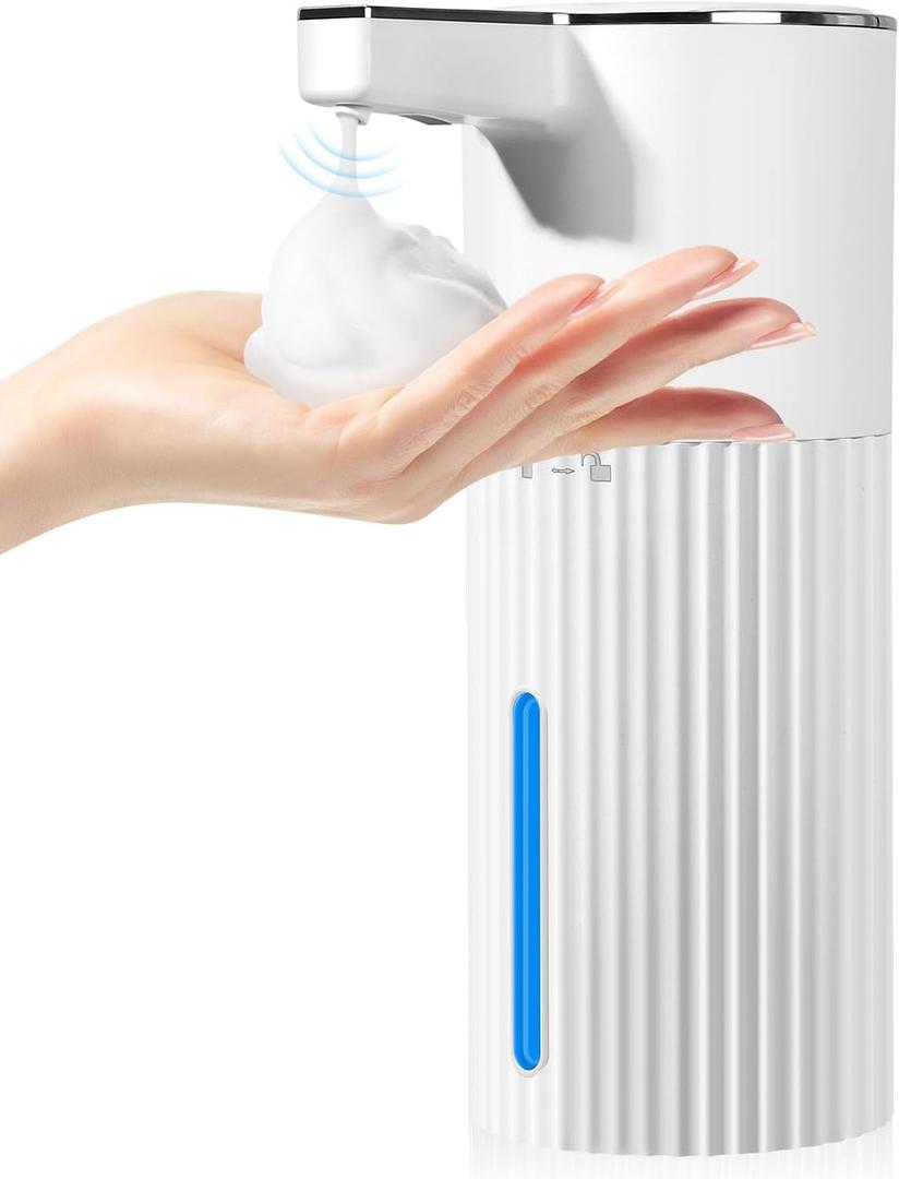 Automatic Soap Dispenser Foaming Touchless: 14oz Plastic - 4 Level Adjustable Wall Mount Foam Rechargeable Electric Auto Smart White Soap Dispenser - Bathroom Kitchen Hand Dish Lotion