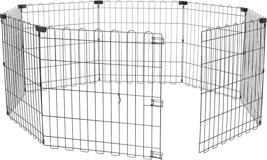 Amazon Basics Foldable Octagonal Metal Exercise Dog Playpen, Indoor/Outdoor Pet Fence, No Door, 8 Panels, Extra Small, 24 x 24 Inches, Black