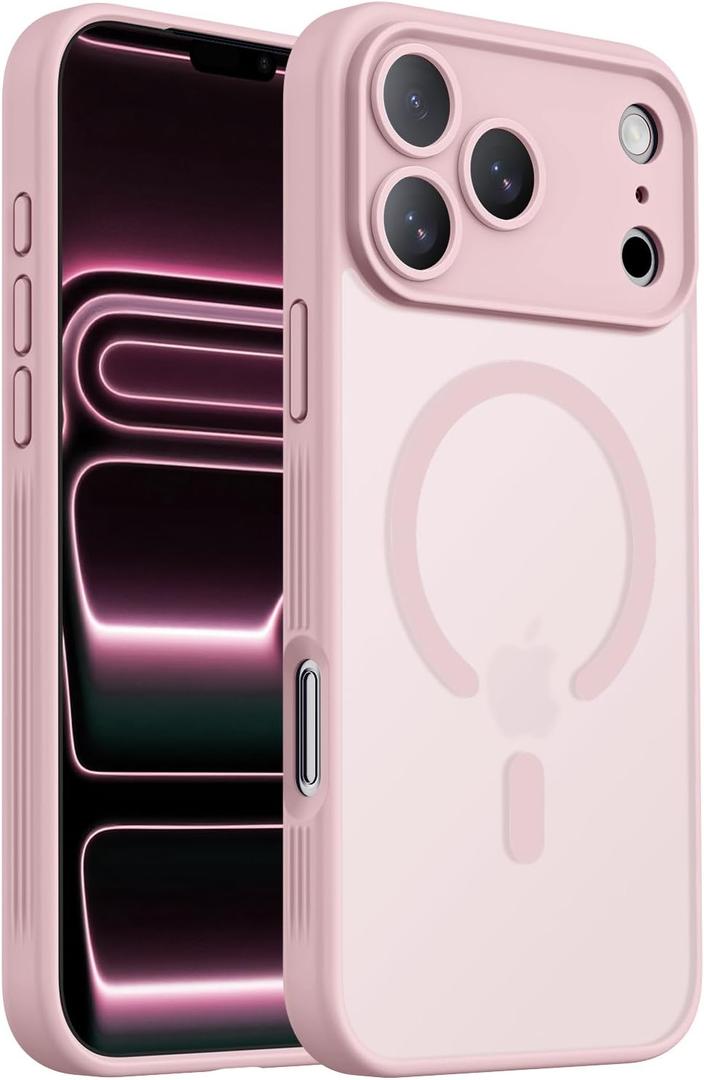 Designed for iPhone 17 Pro Max Case, Compatible with MagSafe, [Camera Protection] [15FT Military Drop Protection] Shockproof Translucent Matte Anti-Slip Phone Case, 6.9", 6.9", Pink