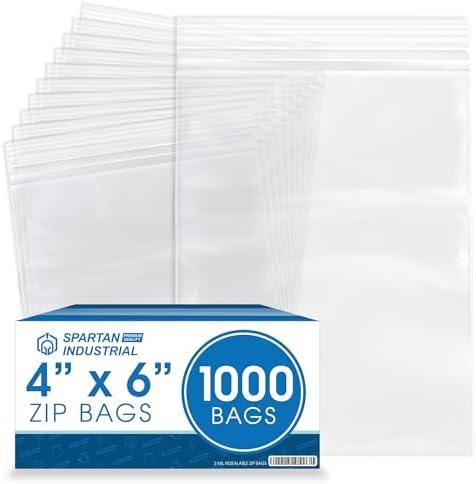 Spartan Industrial - 4” X 6” (1000 Count) 2 Mil Clear Reclosable Zip Plastic Poly Bags with Resealable Lock Seal Zipper