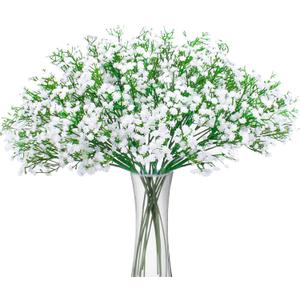 BOMAROLAN Artificial Baby Breath Flowers Fake Gypsophila Bouquets 12 Pcs Plastic Fake Real Touch Flowers for Wedding Decor DIY Home Party(White)