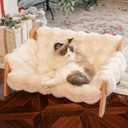 CHEERHOME PETS Elevated Cat Couch Bed for Indoor Cats, Wooden Cat Sofa with Removable Washable Fluffy Cover Raised Kitty Lounge Chair Suitable for Puppy(Cat Sofa Off-White)