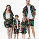 PATPAT Family Matching Outfits Hawaiian Dad and Me Beach Tropical Plant Allover Flower Print Shirt and Shorts Set Men, Classic Black, 2XL