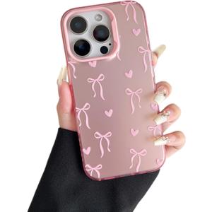 ZTOFERA for iPhone 16 Pro Case,Cute Pink Ribbon Bow Tie Planet Star Floral Aesthetic Phone Case,Trendy Slim Hard IMD Shockproof Protective Bumper Phone Cover for Women Girls,Heart