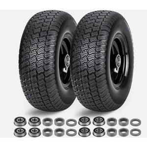 RIHYTAC 11x4.00-5 Flat Free Lawn Mower Tires and Wheel,Zero Turn Lawn Mower Replacement Tires,11x4-5 Solid Tractor Turf Tire with Rim,3.4" Centered Hub,3/4"&5/8"&1/2" bearing with Adapter Kit-Black
