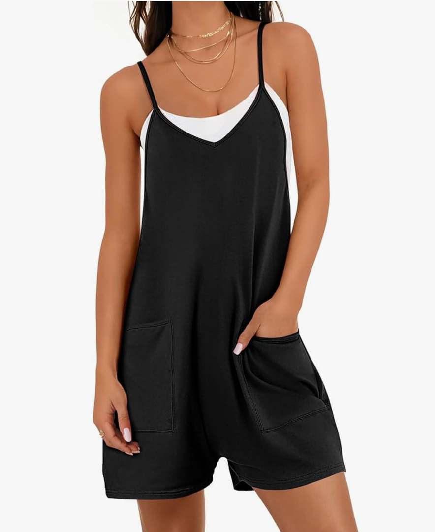 Fantaslook Women's Casual Rompers Summer Sleeveless Jumpsuits Loose Spaghetti Strap Shorts Overalls Trendy Outfits With Pockets M