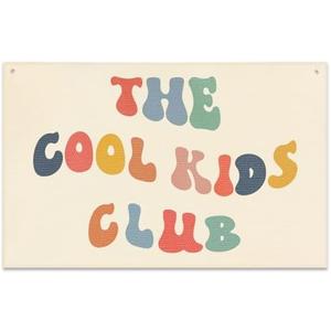 The Cool Kids Club Wall Banner Playroom Decor Toddler Tapestry Wall Hanging Boho Nursery Decor for Boys Bedroom Wall Canvas Flag Hanging Decor 22x33 Inch