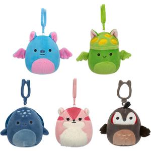 Squishmallows Original Clip 5-Pack  Boyle Fruit Bat, Dianalee Chipmunk, Theodore Roadrunner, Earling Mushroom Bat, Truman Turtle (Style 3)