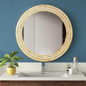 Round Mirror 24 Inch Braided Knot Bohemian Farmhouse Decorative Mirror for Wall Decor Hanging Mirror