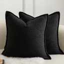 MANDIOO Pack of 2 Decorative Throw Pillow Covers Accent Solid Woven Textured Cushion Covers Pillow Cases Bedroom Living Room Sofa Home 18 x 18 Inch Black