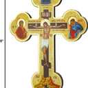 BlessedMart Ukrainian Orthodox Wall Cross - Wooden Byzantine Crucifix with Theotokos and St John for Home Altar - 8 Inch