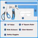 REXBETI 10-Piece Kids Tool Set with Real Hand Tools, Blue Durable Storage Bag, Children Learning Tool Kit for Home DIY and Woodworking,6+ Years Old Birthday Gift