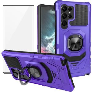 2 x Ailiber Case for Samsung Galaxy S24 Ultra 5G, Samsung S24 Ultra Phone Case with Screen Protector, Ring Kickstand for Magnetic Car Mount, Military Grade Shockproof Protector Cover for S24 Ultra-Purple
