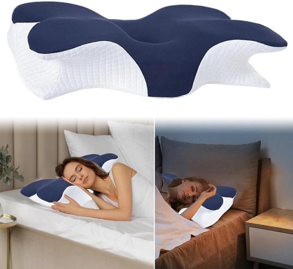 Ultra Pain Relief Cooling Pillow for Neck Support, Adjustable Cervical Pillow Cozy Sleeping, Odorless Ergonomic Contour Memory Foam Pillows, Orthopedic Bed Pillow Stomach Sleeper (Blue/White)