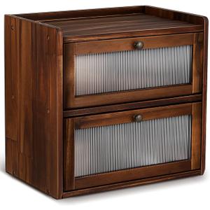 ULTECHNOVO Wooden Double Layer Bread Box for Kitchen Countertop, Large Rustic Farmhouse Bread Bin with Window for Sourdough & Pastries Storage - 2 Tier Food Container