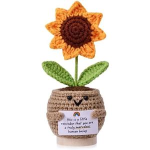 BUNYISCN Inspirational Crochet Gifts Sunflower Doll Decor Positive Gift for Sister Teacher Friends Appreciation Gift for Coworker-Thank You Gifts for Women Men Christmas, Set of 2