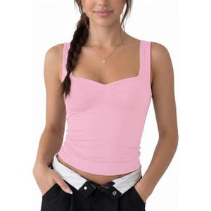AURUZA Womens Going Out Tank Tops Sweetheart Neck Double Lined Backless Crop Top Sleeveless Y2K Party Top (Pink, S)