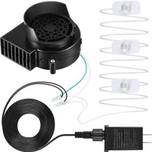 Hiboom Replacement Fan Blower, 12V 1.2A Mini Air Blower with 3 LED Light String for Inflatables Indoor Outdoor, 12V 1.5A Adapter for Christmas Xmas Holiday Inflatables Fan Blower (1 Set)