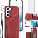 Phone Case for Samsung Galaxy S23 5G Wallet Cover with Tempered Glass Screen Protector and Slim Credit Card Holder Stand Magnetic Cell Accessories S 23 23S GS23 G5 SM-S911U 6.1 inch Women Men Boys Red