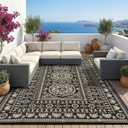 Garvee Reversible Outdoor Rug 6x9 for Patio, Waterproof Outdoor Area Rug, Modern Medallion Indoor Outdoor Rugs, Plastic Straw Rug for RV, Camping, Deck, Vintage Brown