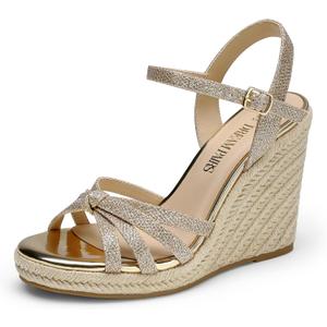 DREAM PAIRS Wedge Sandals for Women Dressy Summer, Platform Espadrille Strappy Casual Braided Heels Comfortable with Open Toe and Ankle Strap (Beige, 8.5)