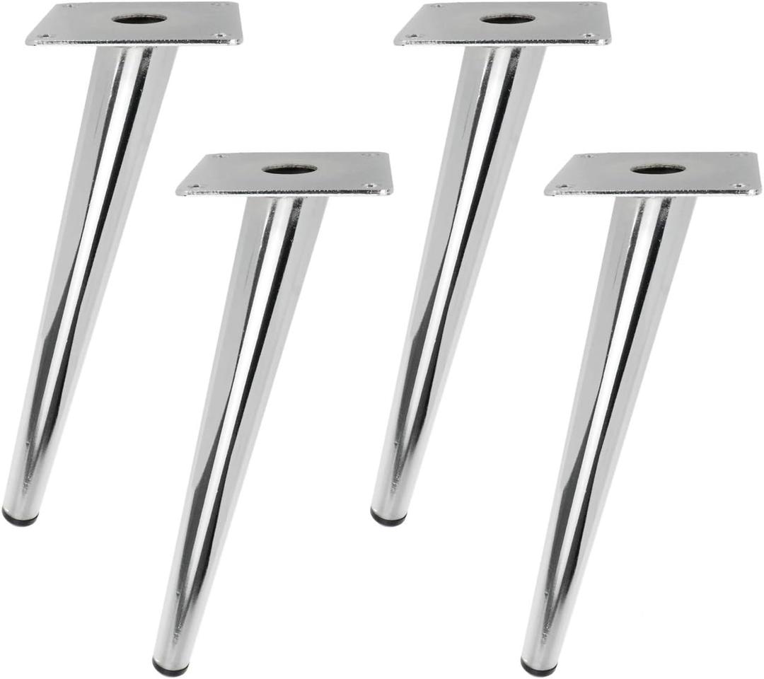 Geesatis Oblique Silver Furniture Legs Height 250 mm / 10 inch Metal Legs Cabinet Table Coffee Table Desk Decoration Legs Chrome Finished Solid Legs, with Mounting Screws, 4 Pack
