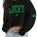 St Patrick's Day Crop Tops for Women Irish Shamrock Graphic Shirt Funny Lucky Clover Long Sleeve T-Shirt Tops, Small