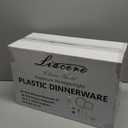 Liacere 350PCS Clear Gold Plastic Plates for 50 Guests Dinnerware Include 100 disposable Plates 150 Gold Silverware 50Napkins for Party & Wedding & New Year & Christmas