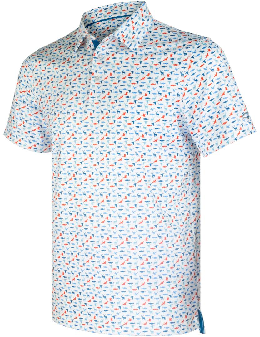 Colorful Hunting Animals Golf Shirts for Men Short Sleeve Polo (White)