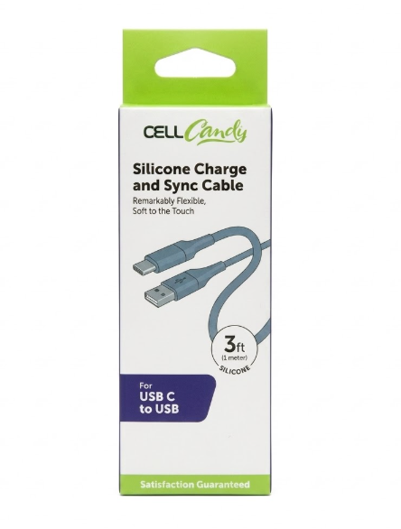 CELLCandy USB-C Silicone Charge & Sync Cable, 3 ft