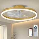 20" Ceiling Fan with Light and Remote, Low Profile Modern Ceiling Fan Gold, 6 Speed, Reversible, 3000k-6000k Dimmable LED, Quiet DC Motor for Indoor Outdoor Bedroom Living Room