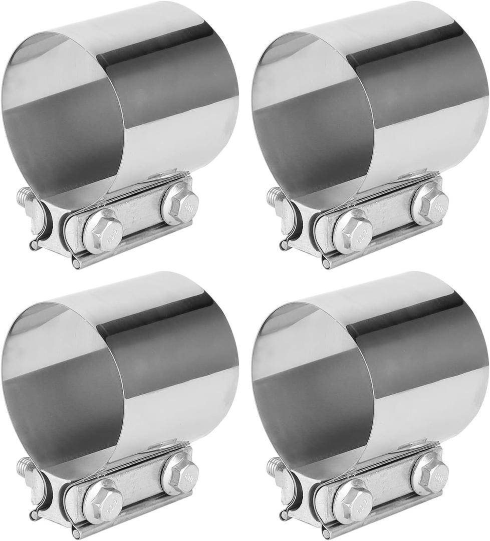 MANCHAP 4 Pack 3 Inch Butt Joint Exhaust Band Clamp, Stainless Steel Butt Muffler Clamp Band with Nuts for Exhaust Pipe