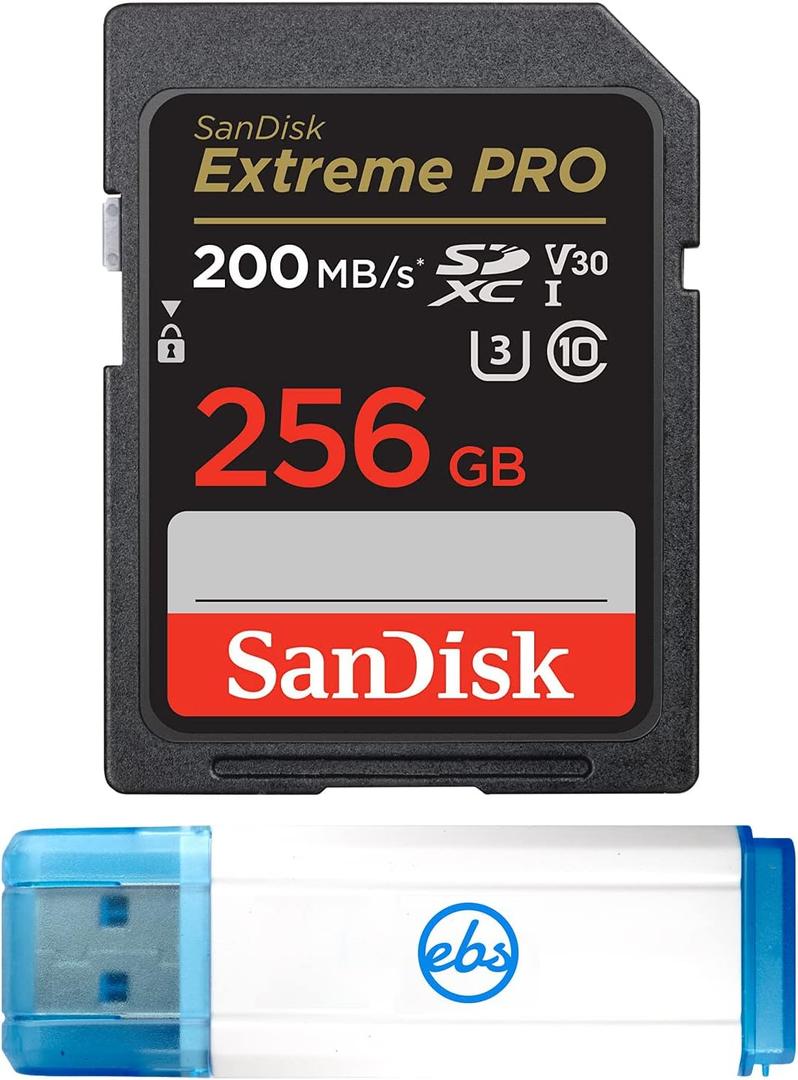 SanDisk 256GB Extreme Pro SD Card SDXC UHS-I Card for Sony Alpha a7C, a6600, a6100, a6400 Camera (SDSDXXD-256G-GN4IN) Video Class 10 Bundle with 1 Everything But Stromboli 3.0 Micro & SD Card Reader