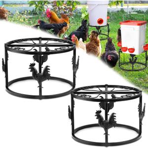 2pc Metal Stand for Chicken Feeder Waterer, Heavy Duty Chicken Water Feeder Stand Holder, Iron Chicken Feeder Buckets Barrels Stand Support Rack for Coop Poultry Indoor Outdoor (Black)