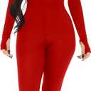 Mizoci Women's Sexy One Piece Jumpsuit Bodycon Long Sleeve V Neck Zipper Full Bodysuit (Medium, Red)