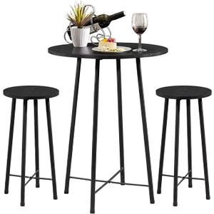 VECELO 3 Piece Pub Table and Chairs Sets Counter Height Bistro Bar Sets with 2 Barstools for Kitchen Breakfast Nook, Small Space, Apartment, Breakfast Dinner Restaurant, Black