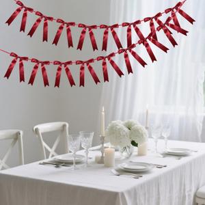 Meetppy 2 Pack Burgundy Satin Ribbon Bow Garland Burgundy Bow Garland Banner for Birthday Baby Shower Bridal Shower Bachelorette Party Supplies