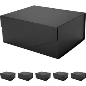 PACKHOME 6 Gift Boxes 9x6.5x3.8 Inches, Rectangle Collapsible Boxes with Magnetic Lids for Gift Packaging (Matte Black, Grain Texture)