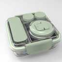 Fomazi Stainless Steel Bento Lunch Box for Kids Adults with 8oz Insulated Food Jar, Leak-proof, Dishwasher-Safe, Transparent Lid with Sauce Cup and Cutlery Storage for School & Travel, BPA-Free(Green)