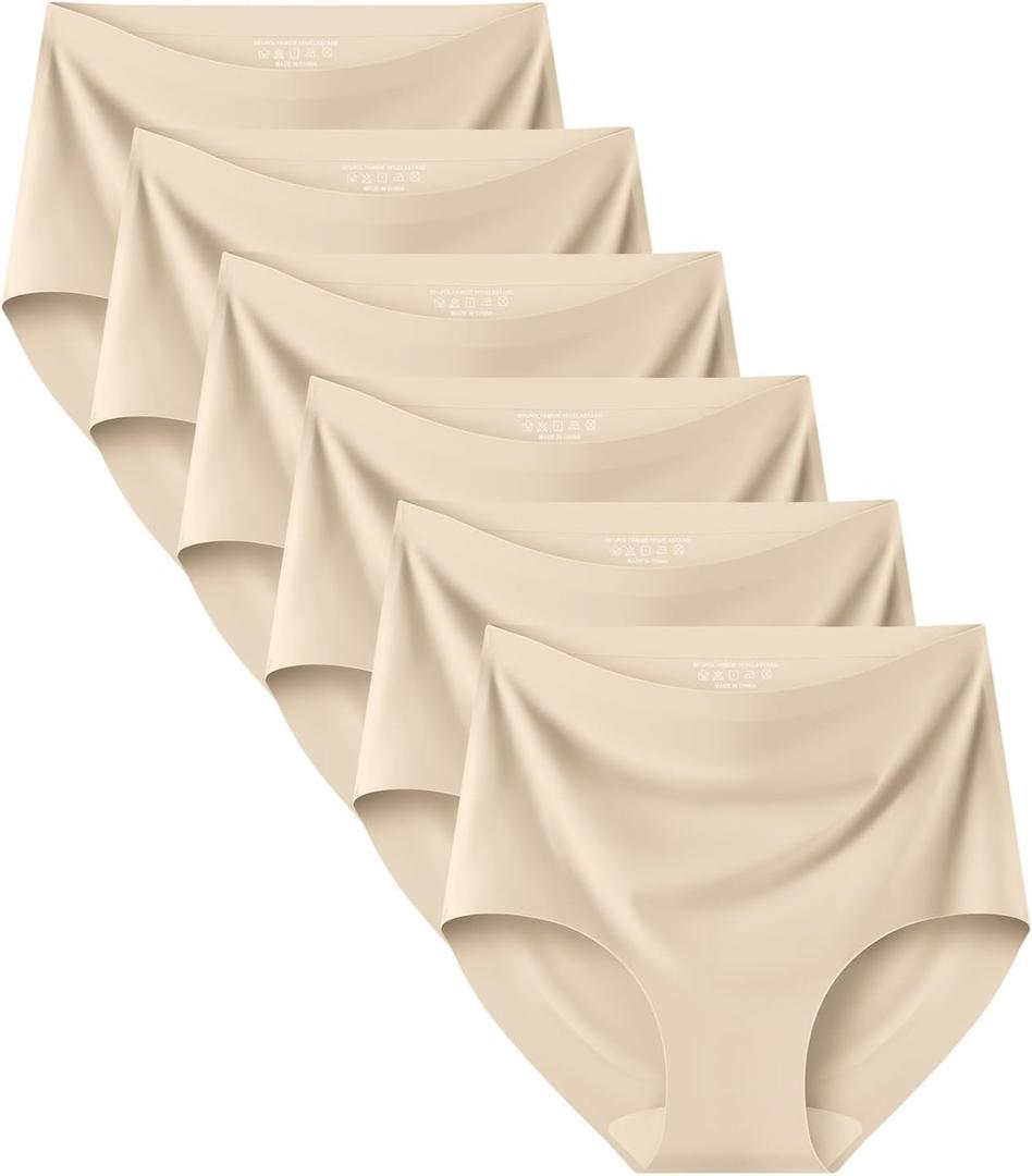 Kalapa Seamless Womens Underwear High Waisted No Show Briefs Silky Stretch Breathable Full Coverage Ladies Panties Multi Pack (US, Alpha, Medium, Regular, Regular, Nude (6 Pack))