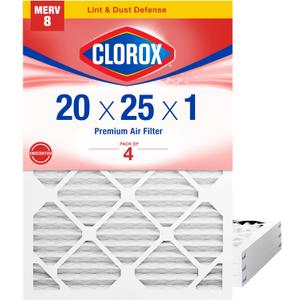 Clorox 20x25x1 Air Filter, MERV 8 Pleated HVAC AC Furnace Air Filters for Lint, Dust and Pollen, MPR 600 & FPR 5 Pack of 4