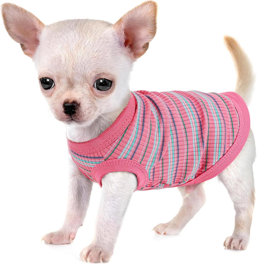 Elevate Your Pet's Comfort and Fashion: Premium 100% Cotton Rib Dog Shirt Vest for Small Breeds Like Chihuahuas, Yorkies, and Puppies .Year-Round Style with Tank-Style Puppy Attire Pink X-Small