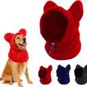Dog Snood Winter Hood with Ear Protection, Fleece Neck Warmer for Dogs, (Red, Medium)