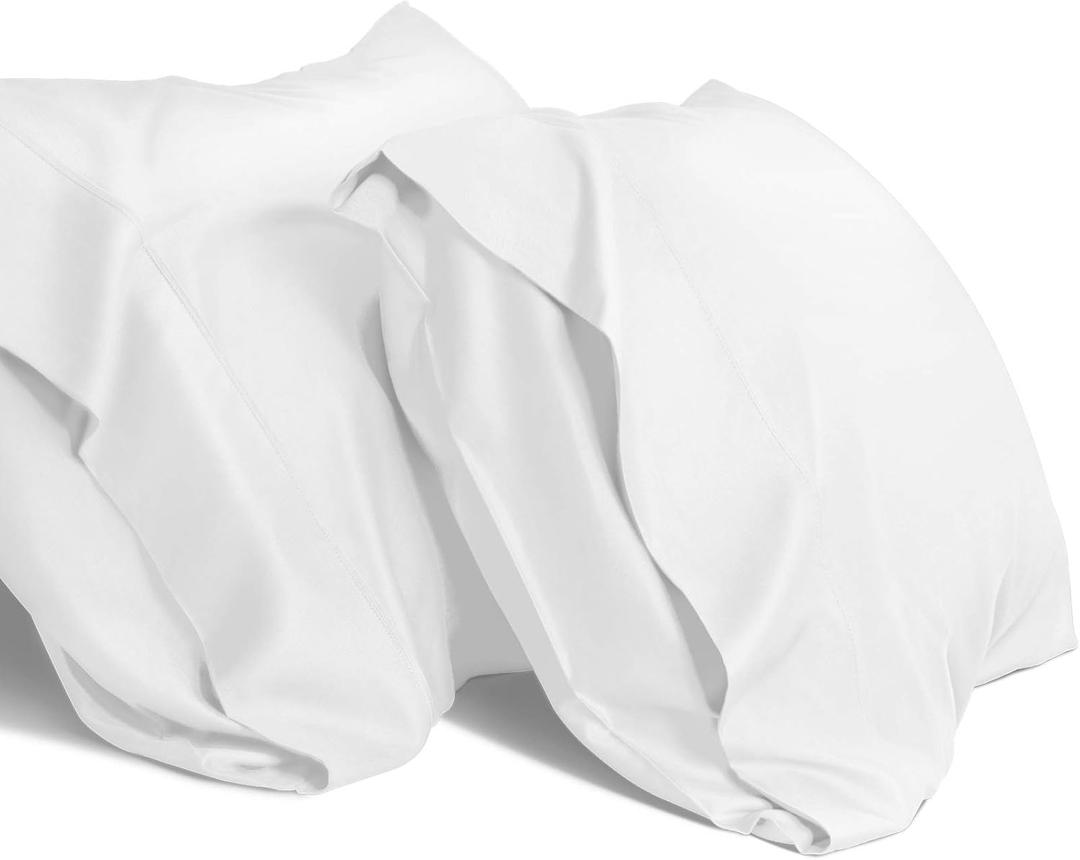 Cooling Queen Pillowcases Set of 2 Breathable Cool Silky Soft Rayon Derived from Bamboo Fabric, Moisture Wicking for Hot Sleepers, Hair and Skin Friendly, White, 2 Pack, 20x30IN