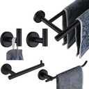 JQK Bathroom Hardware Set, 5-Piece Bath Accessories Set Matte Black Wall Mount Includes 24 in Towel Bar, 9 in HT Bar, TP Holder, Towel Hook x 2, BAS105-PB